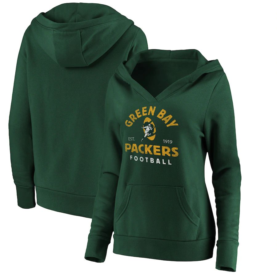 Women Green Bay Packers Fanatics Branded Green Vintage Arch V-Neck Pullover Hoodie->women nfl jersey->Women Jersey